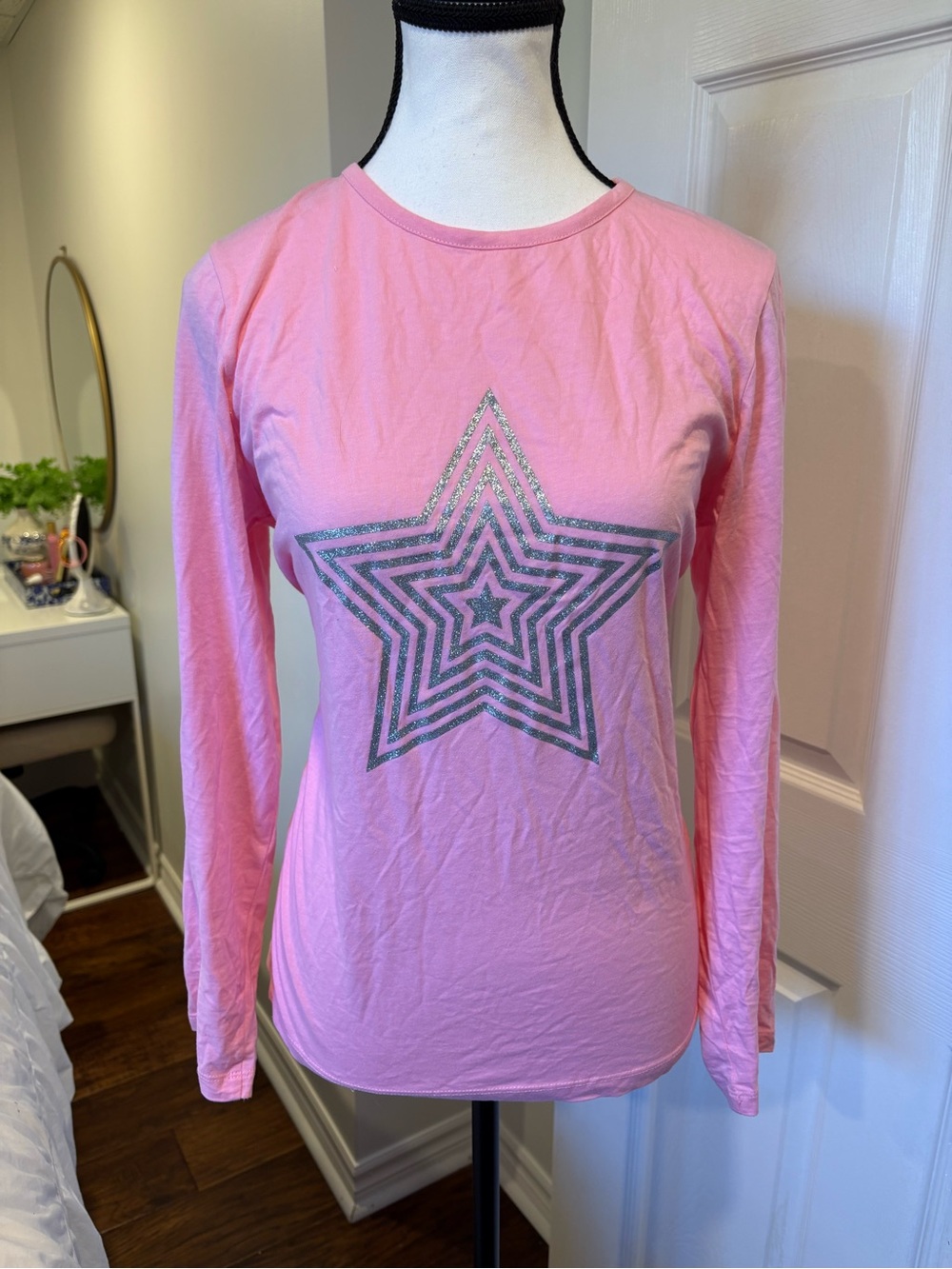 Studio 1886 Pink Glitter Star Long Sleeve Tee XS